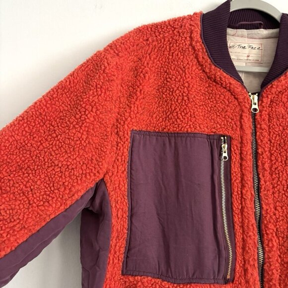 We The Free People Rivington Sherpa Fleece Zip Jacket Orange Purple Size Medium - Picture 5 of 10